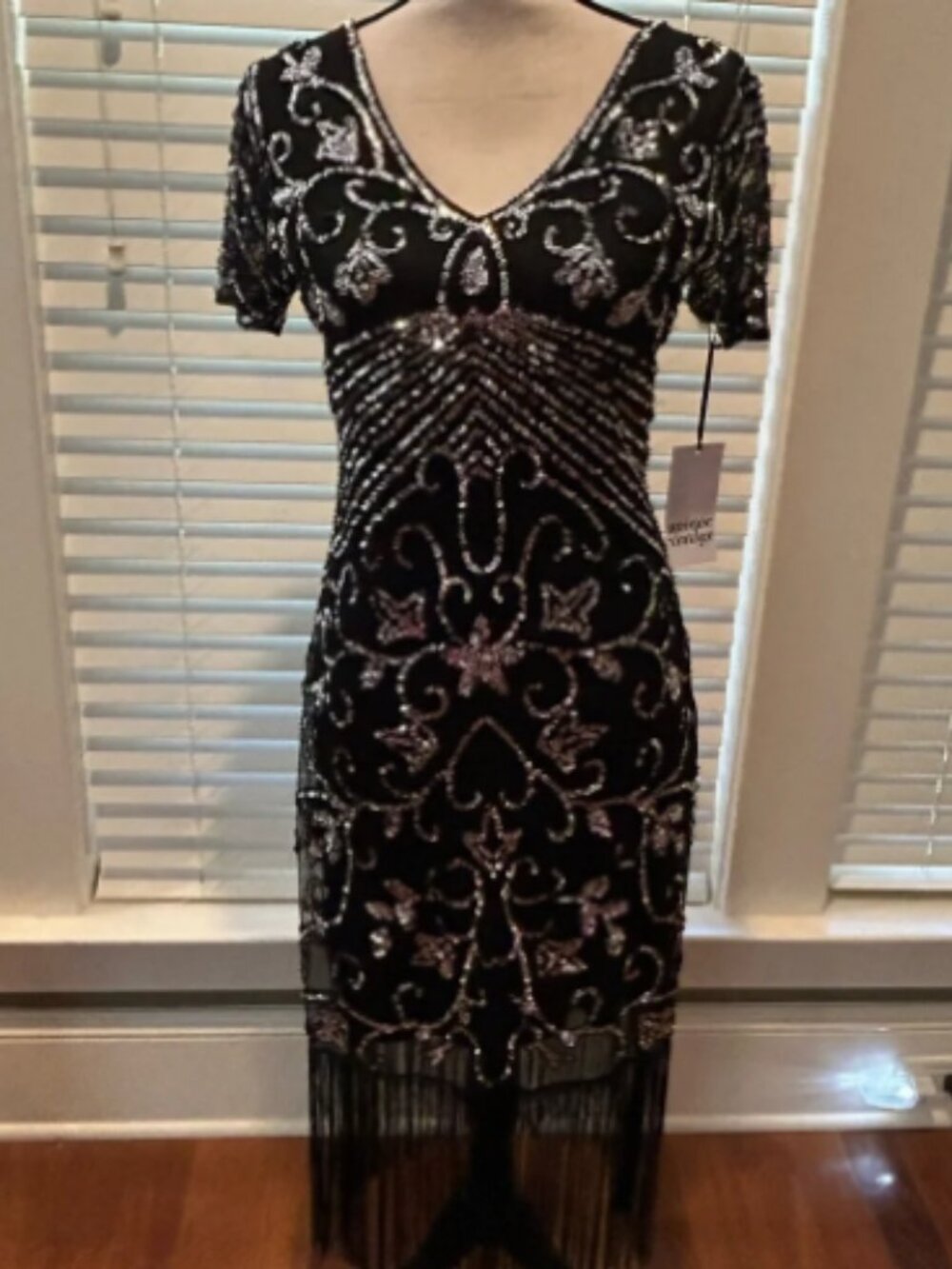 Unique Vintage Black Sequin Fringe Flapper Dress 1920s Gatsby Halloween Med 6/8